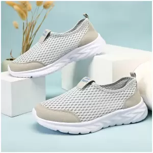 Men's Slip-On Breathable Mesh Sneakers - Light Grey [Size 9]