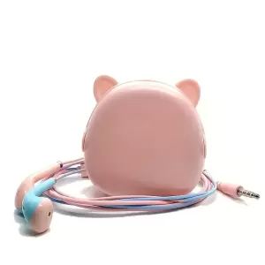 Premium 3.5mm Stereo Wired In-Ear Headphones - with Cute Pink Cat Case