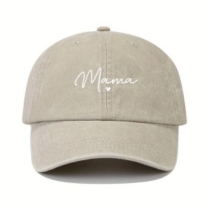 Beige "mama" Embroidered Stylish Baseball Cap