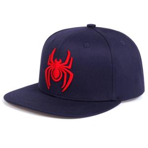 Spider-Man Embroidered Logo Flat Baseball Cap | Dark Navy with Red Stitching
