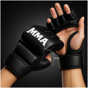MMA Black Open Finger Sparring Gloves | PU Leather