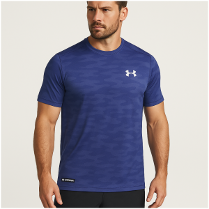 Under Armour Men's Heatgear Camo Blue T-Shirt – Breathable, Fitted Gym & Training Top