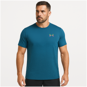 Under Armour Men's Heatgear Blue Dots Pattern T-Shirt – Breathable, Fitted Gym & Training Top
