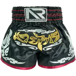 Authentic Embroidered 'AnotherBoxer' Black Muay Thai Boxing Shorts | (Asian XXL / UK L)