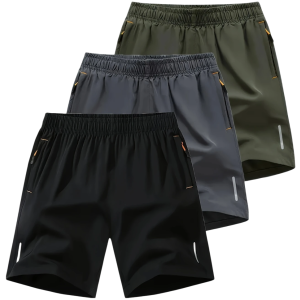 Men's casual & fashionable breathable quick-drying shorts with zipper pockets and drawstring