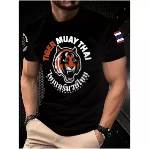Men's Black Casual Crew Neck "TIGER MUAY THAI" T-Shirt